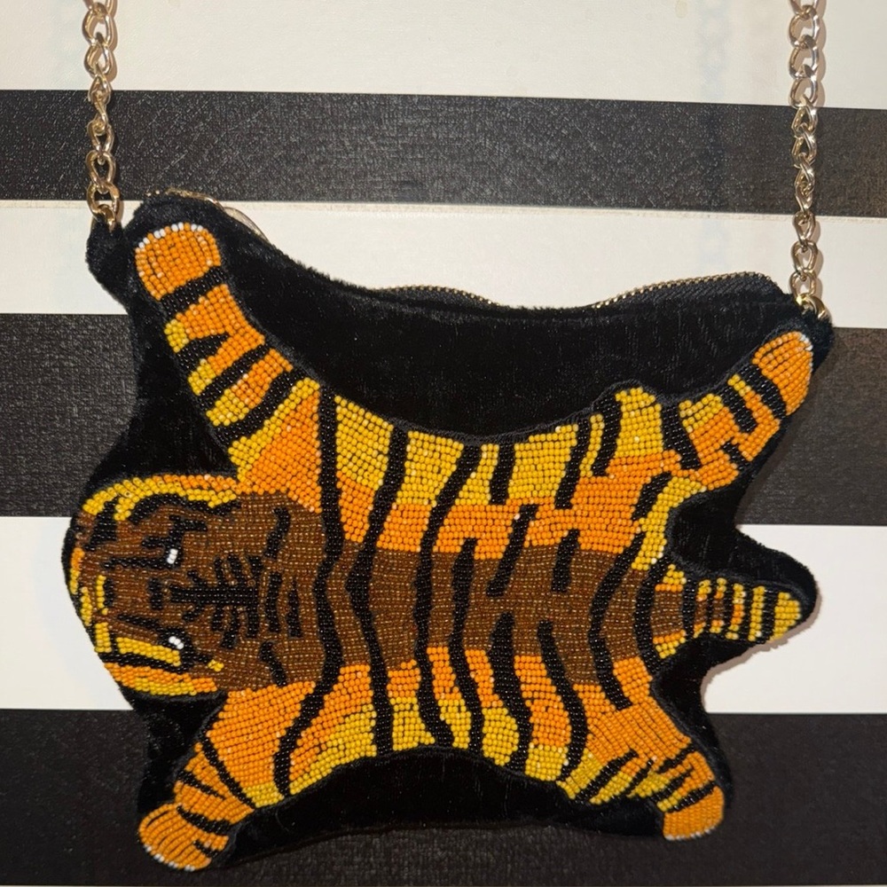 Beaded Tiger Pattern Crossbody Bag - image 1